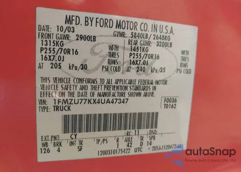 2004 Ford Explorer Sport Trac Adrenalin/Xls/Xlt из США, поврежденный, VIN 1FMZU77KX4UA47347